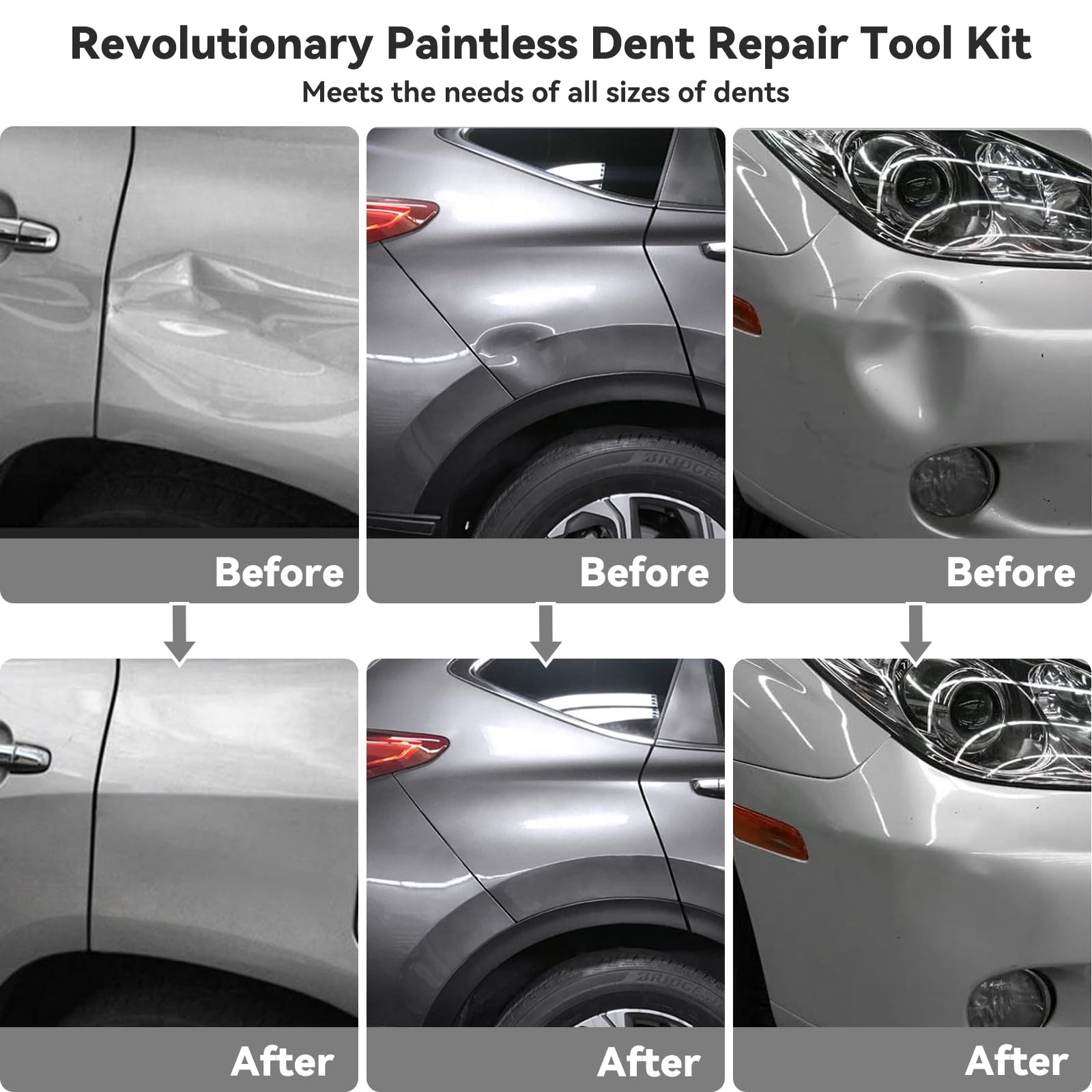 DIQDI golden lifter addressing small dents on metal surfaces.
