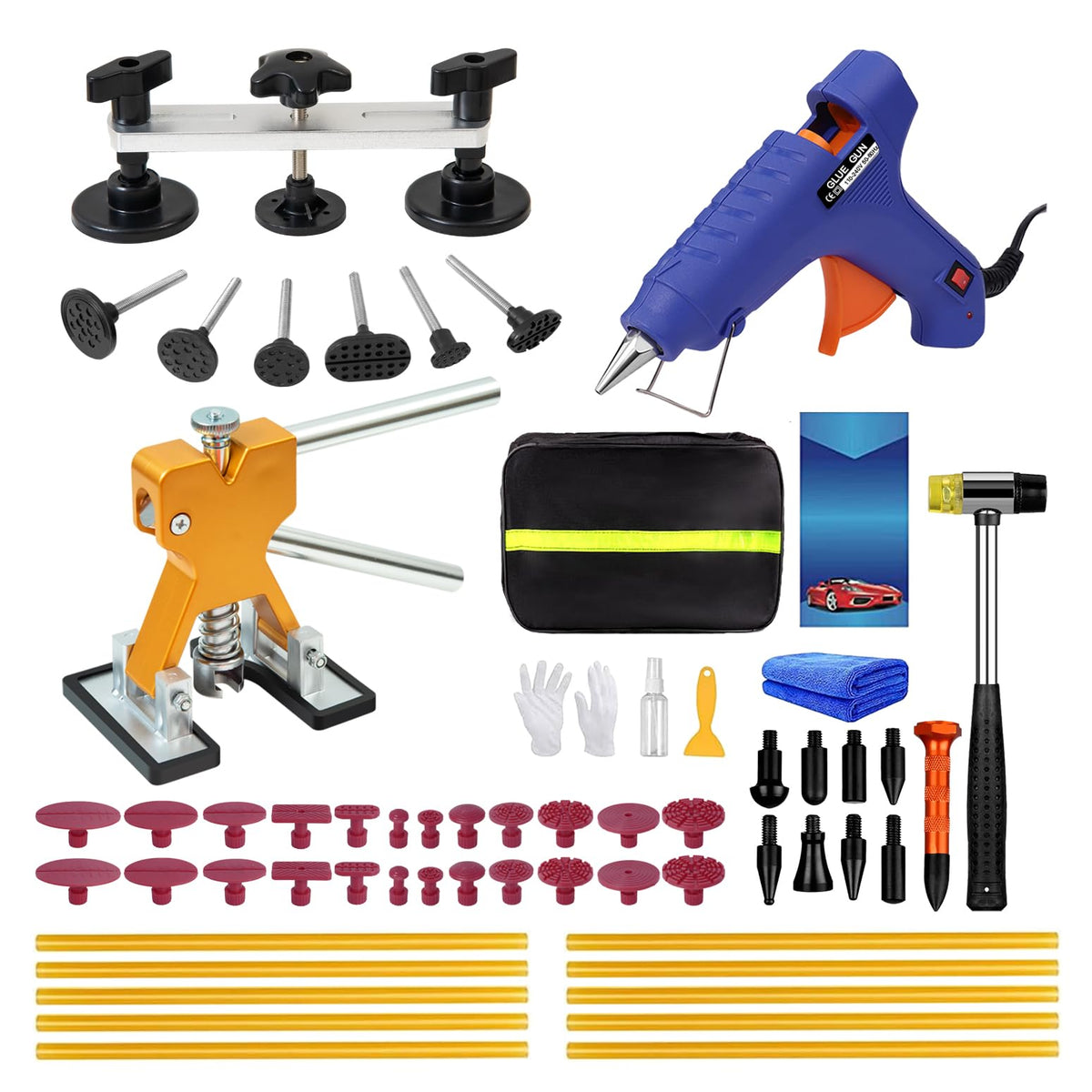 DIQDI 59PCS dent puller kit in a compact case for easy at-home dent repairs.