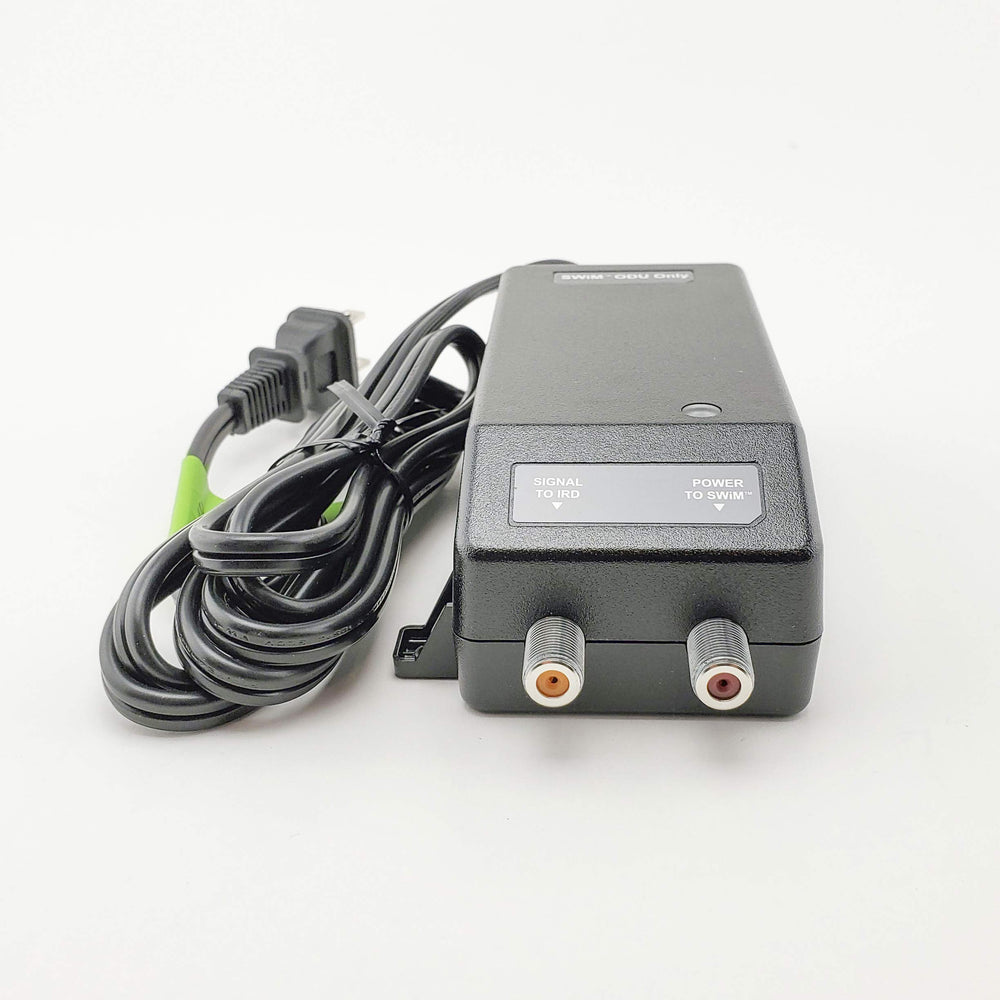 DIRECTV PI21 power inserter close-up connectors illustrate coaxial wiring options
