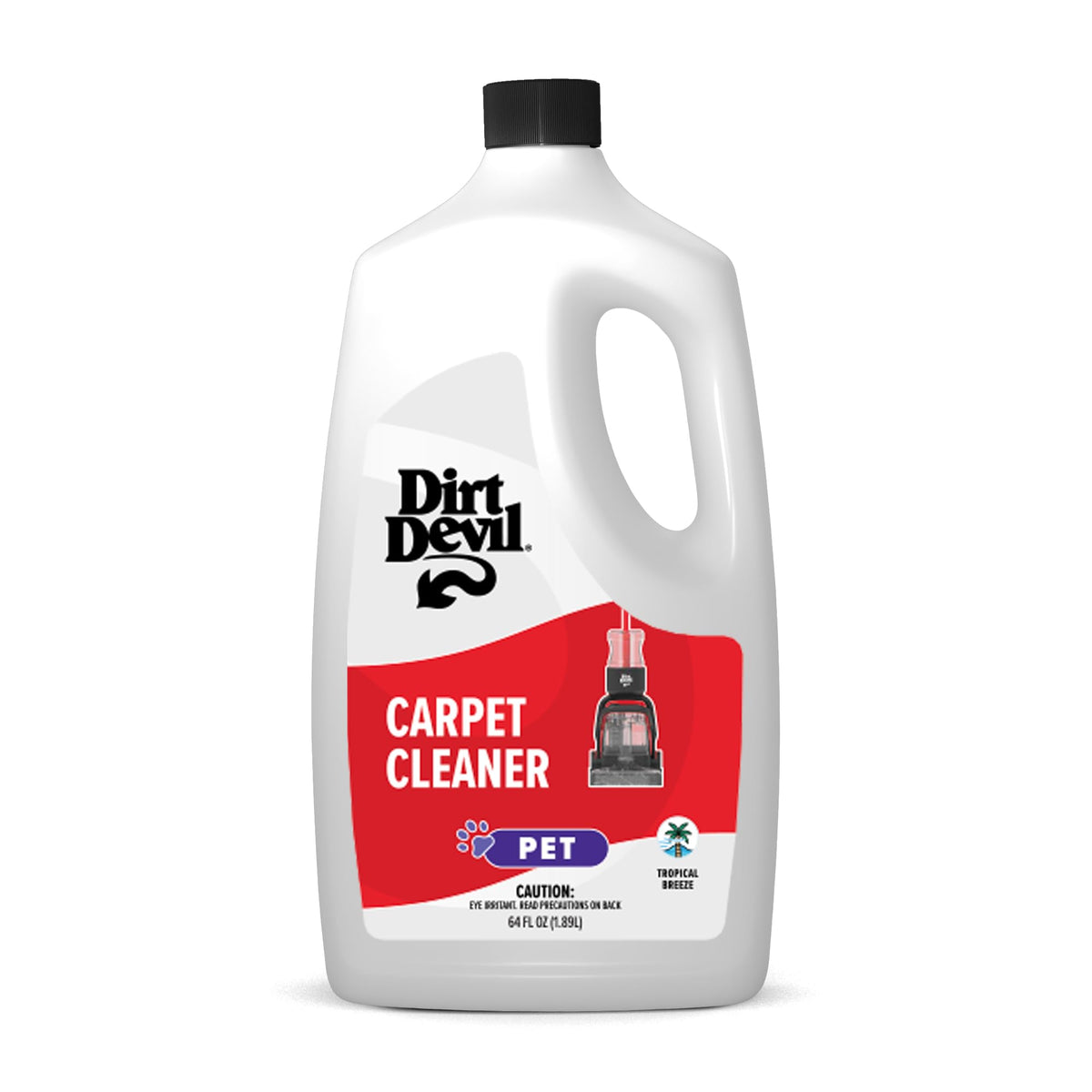 Dirt Devil Pet Carpet Cleaner Solution bottle with tropical breeze scent for fresh carpets