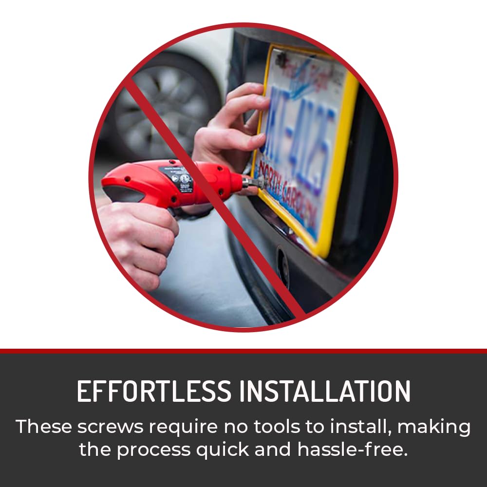 Discount Car Care HI-TECH license-plate-thumb-screw installed on vehicle for quick maintenance.