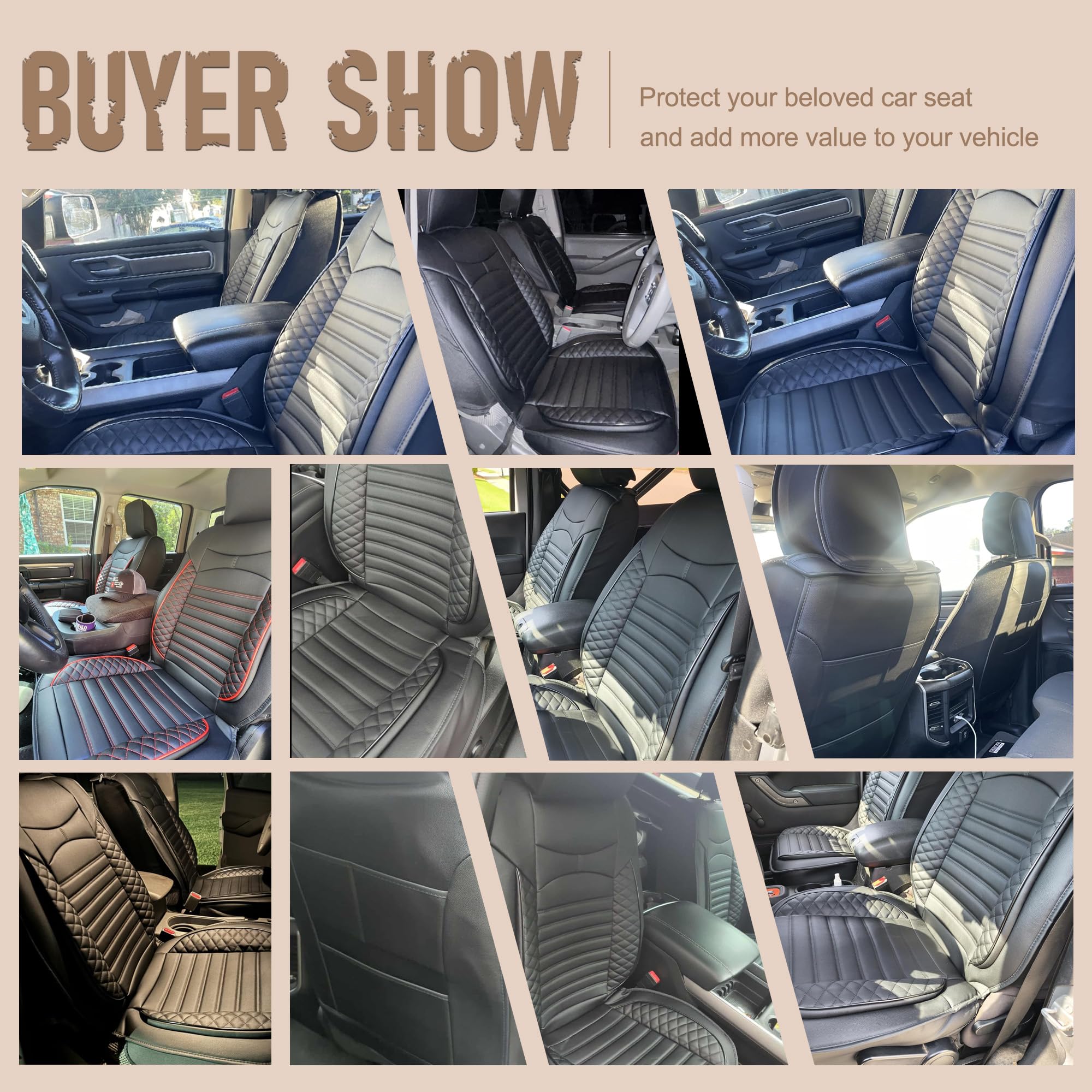DISUTOGO black-red stitching seat cover adds bold accents to Ram interior.