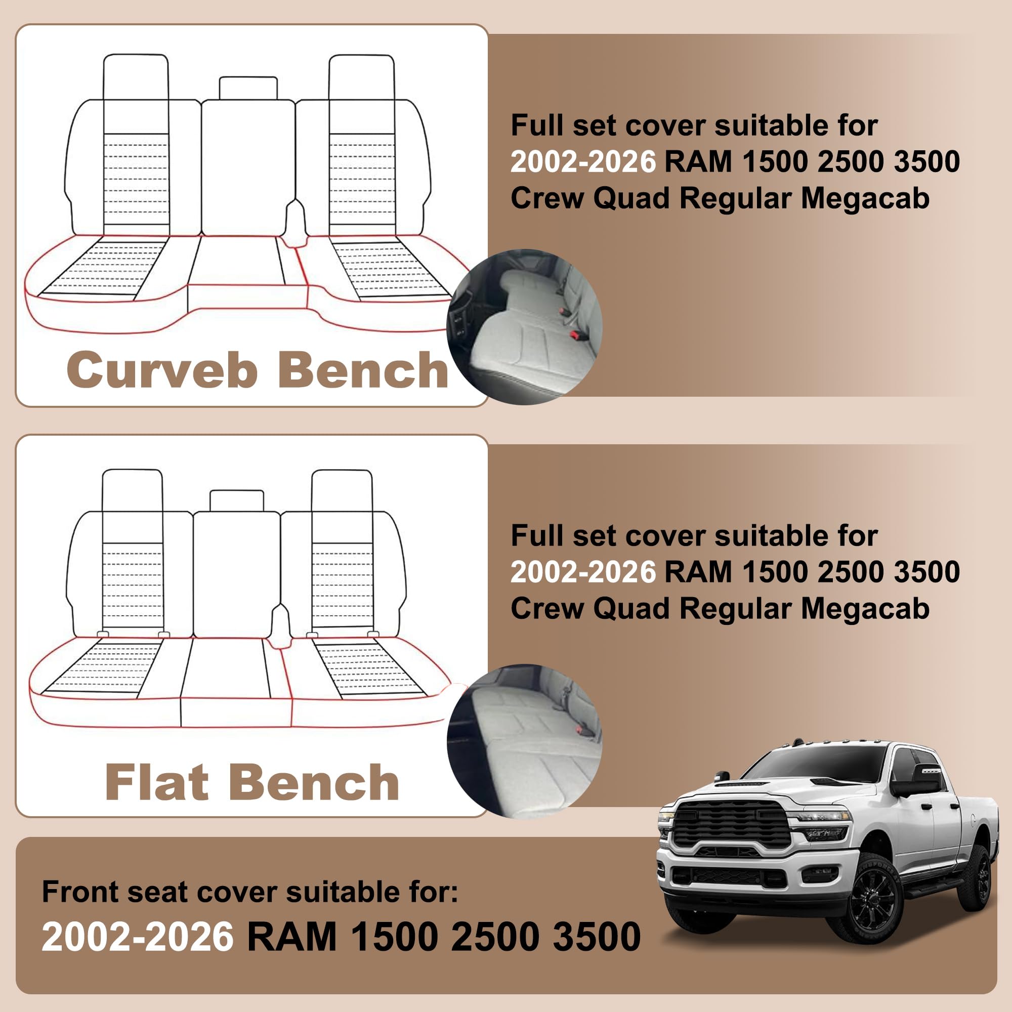 DISUTOGO waterproof leather seat cover for Dodge Ram, easy to wipe clean.