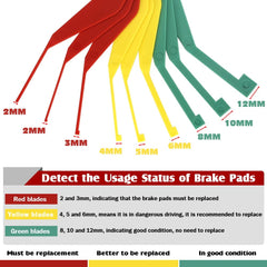 DITKOK fold-out brake pad gauge in use between rotor and pad.