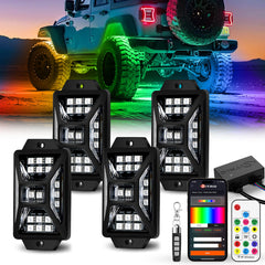 DITRIO 5-sided rock light undercarriage improves night visibility with bright colors.