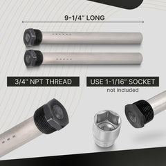 3/4-inch NPT thread fits standard RV heater tanks easily.