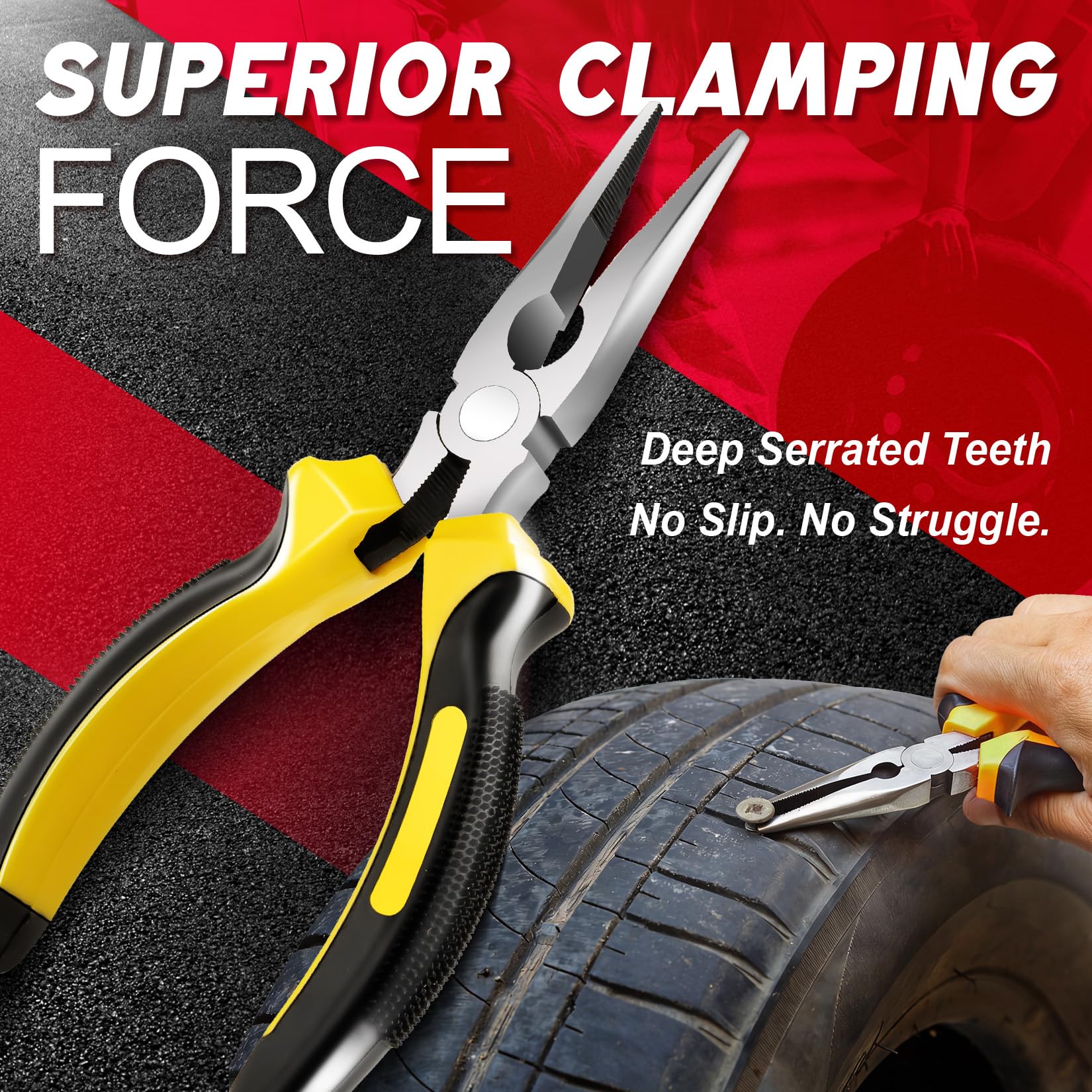 DIYSELF tire pliers: robust grip to extract or fit patches in tough tires.