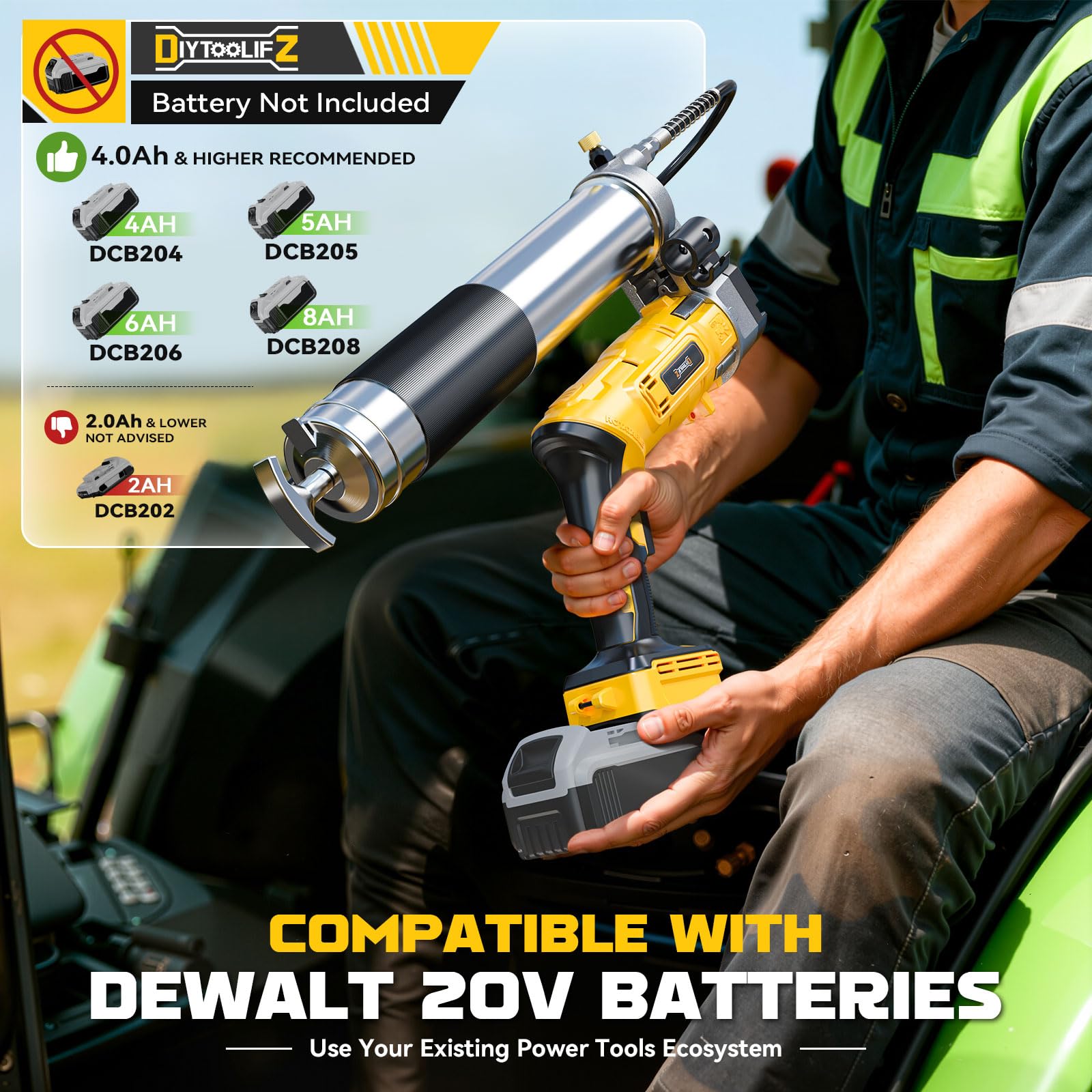DIYtoolifz 39.4-inch hose provides extended reach during lubrication tasks.