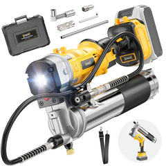 DIYtoolifz cordless grease gun with DeWalt 20V battery for convenient on-site lubrication.