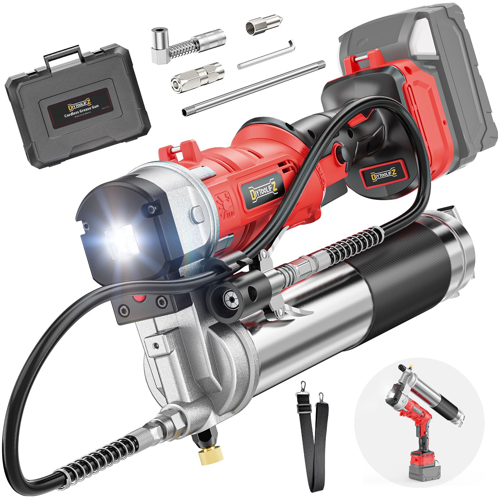 DIYtoolifz cordless grease gun with Milwaukee 18V compatibility for efficient lubrication