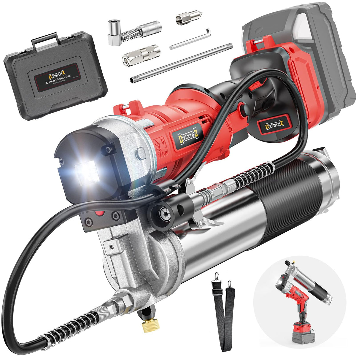 DIYtoolifz cordless grease gun with Milwaukee 18V compatibility for efficient lubrication