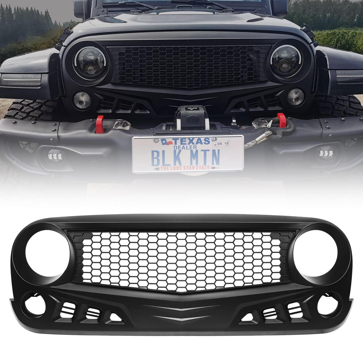 DKMGHT front grill front view with mesh design for improved airflow