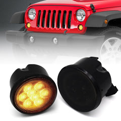 DKMGHT smoked lens turn signal on Jeep Wrangler for a modern look and improved visibility