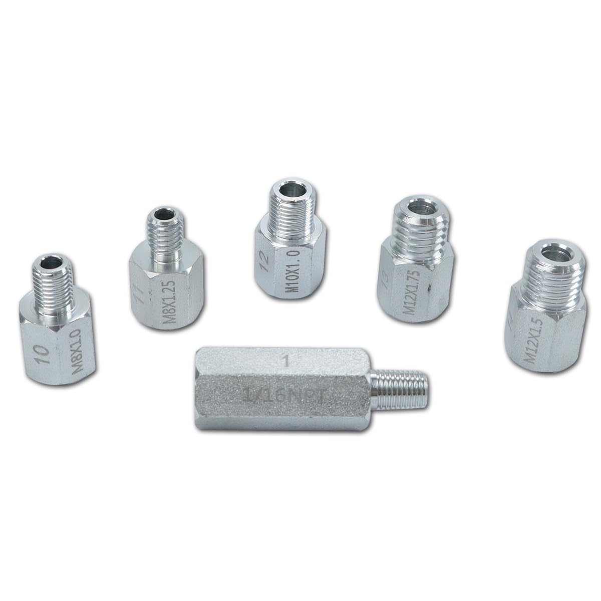 DKwoeshg adapter set supports NPT, metric, and BSPT connections.