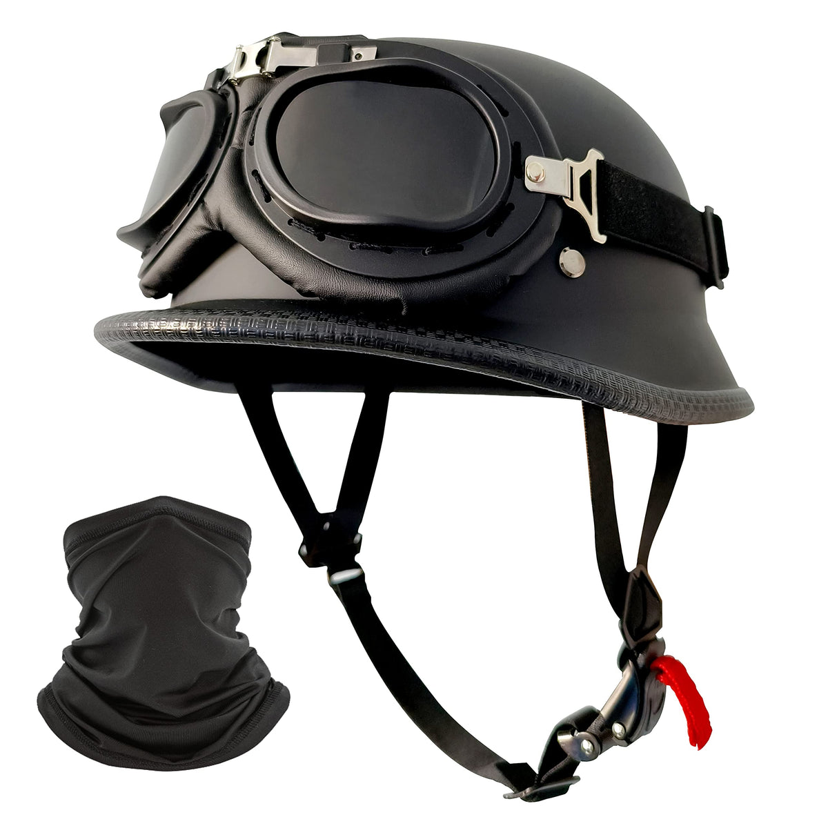 DLPACKJ German style half helmet front view for a retro cruiser look.