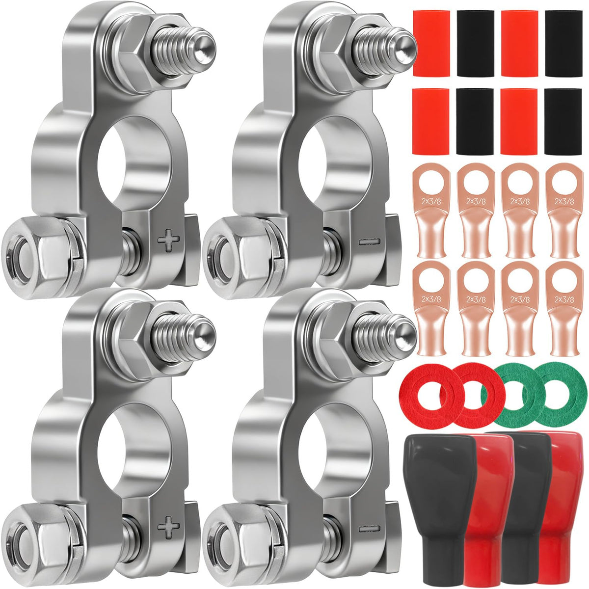 DLronwey battery terminal connectors with positive red cover for easy polarity identification and protection.