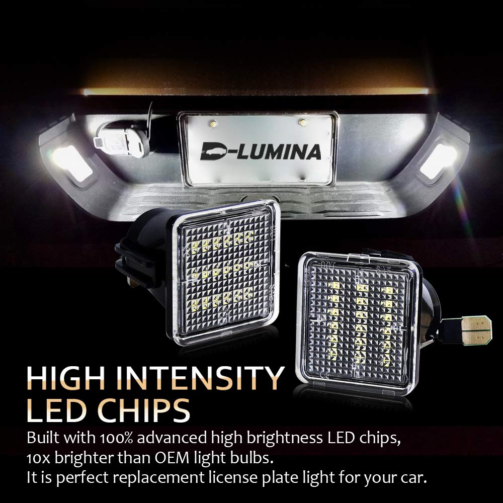 D-Lumina license plate light pair ready for plug-and-play install.