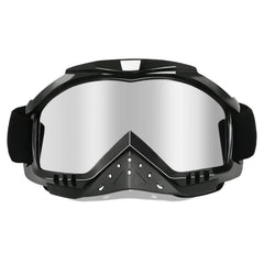 Dmeixs motorcycle goggles with silver lens close-up showing anti-fog design and durability