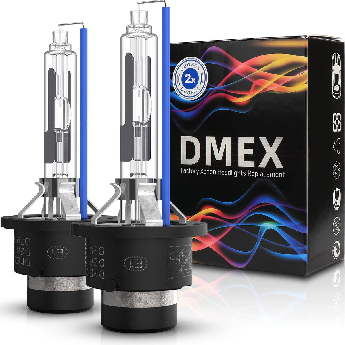DMEX D2R 6000K xenon bulb front view with bright cold-white light