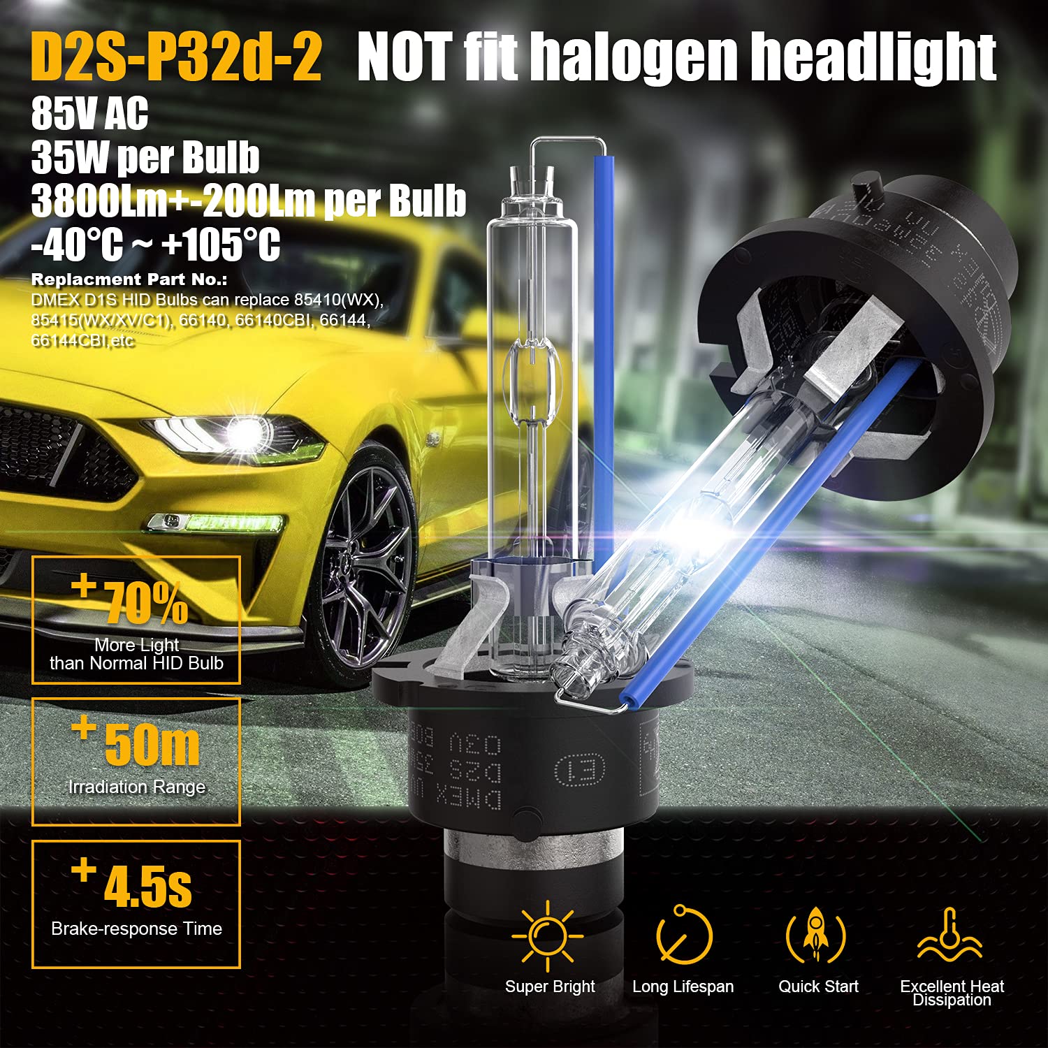 DMEX D2S HID bulb featuring APL pills for stable operation