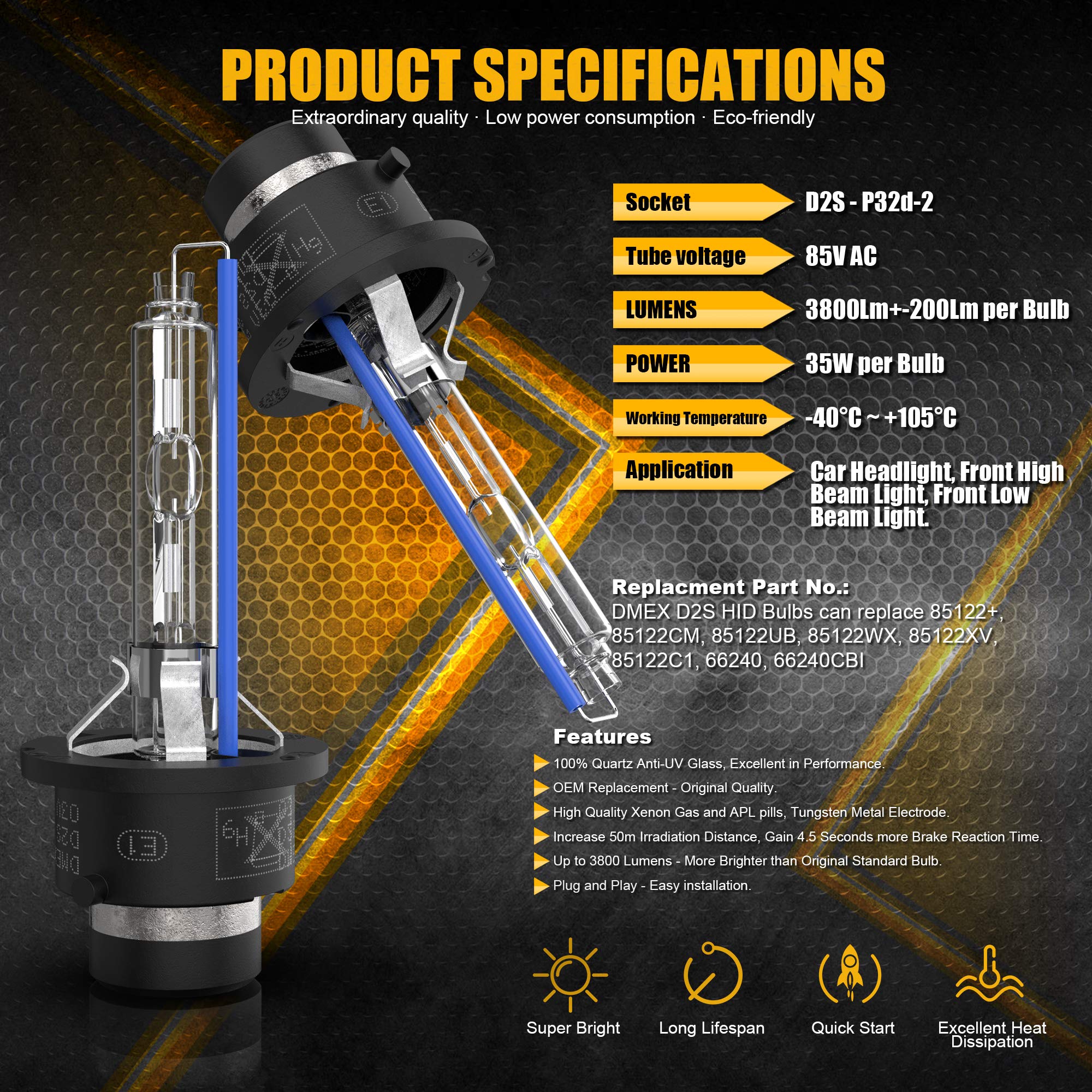 DMEX D2S HID bulb with quartz anti-UV glass for durability