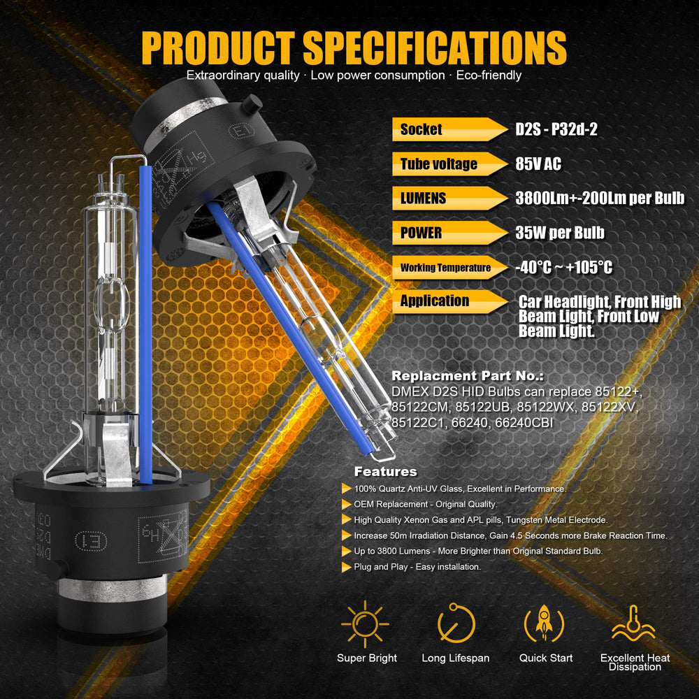 DMEX D2S HID bulb with quartz anti-UV glass for durability