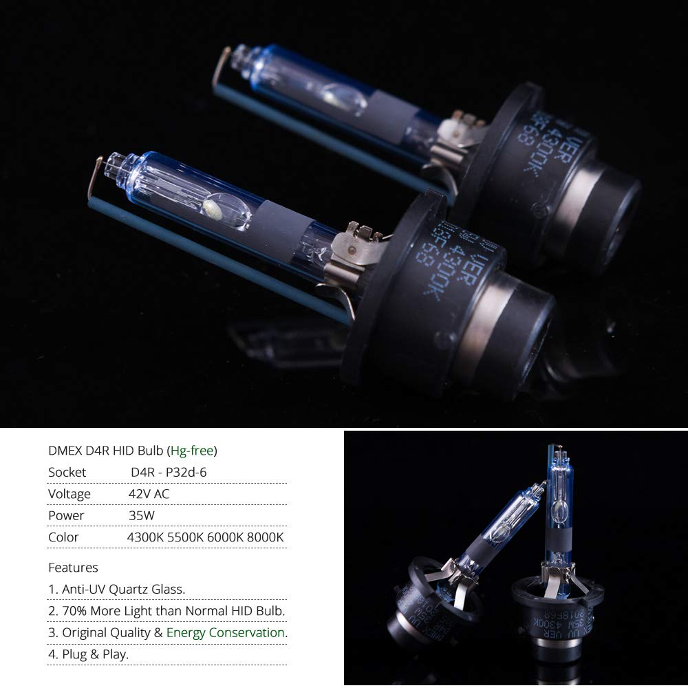 DMEX D4R 8000K xenon bulbs installed in a car for night driving