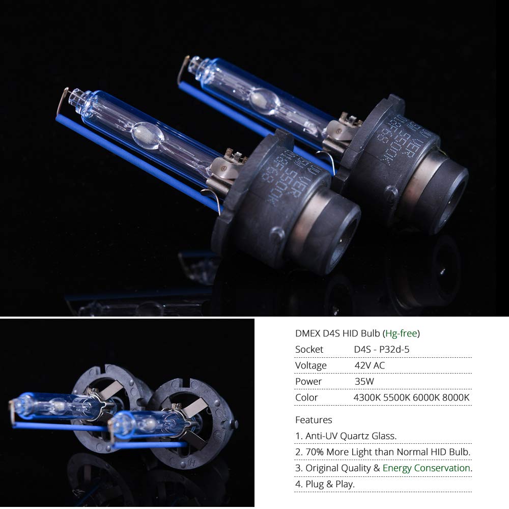 DMEX D4S HID bulbs installed in a car for nighttime visibility