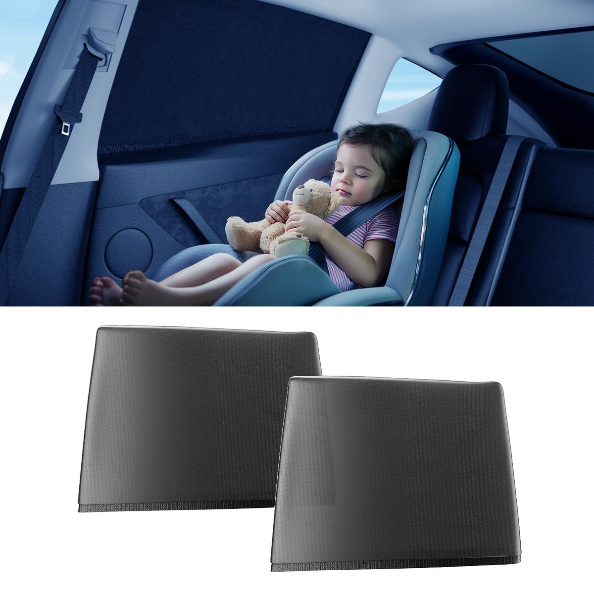 DMJN car window shades for baby block UV rays and heat.