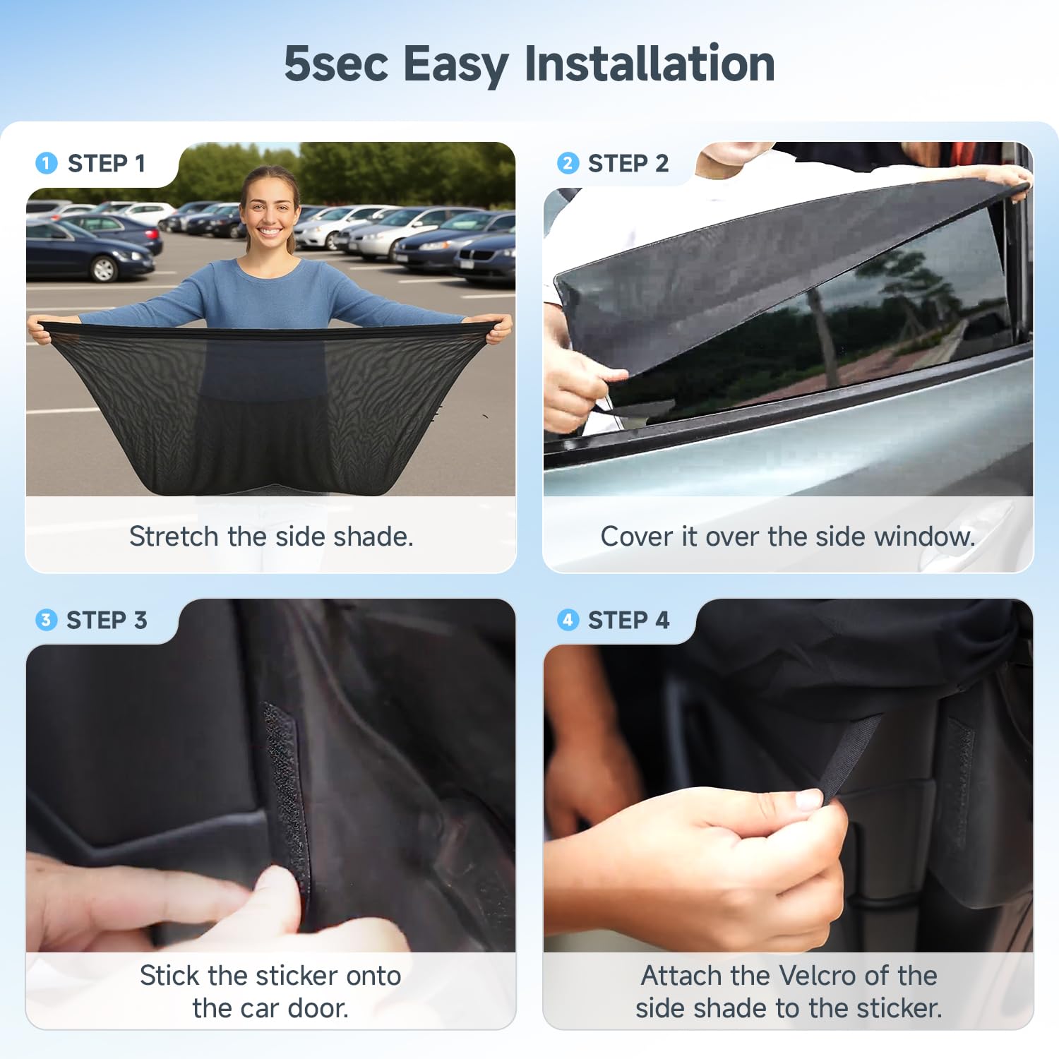 DMJN shade design with no suction cups preserves cabin clarity.