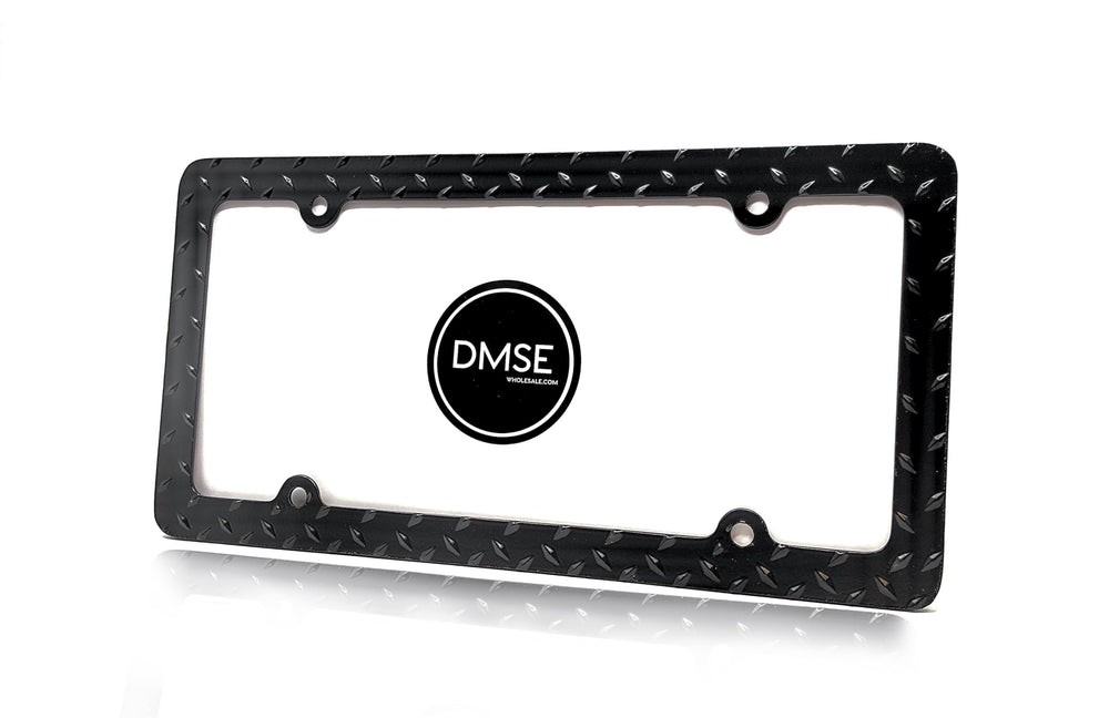 DMSE heavy-duty license frame with diamond plate finish for rugged look