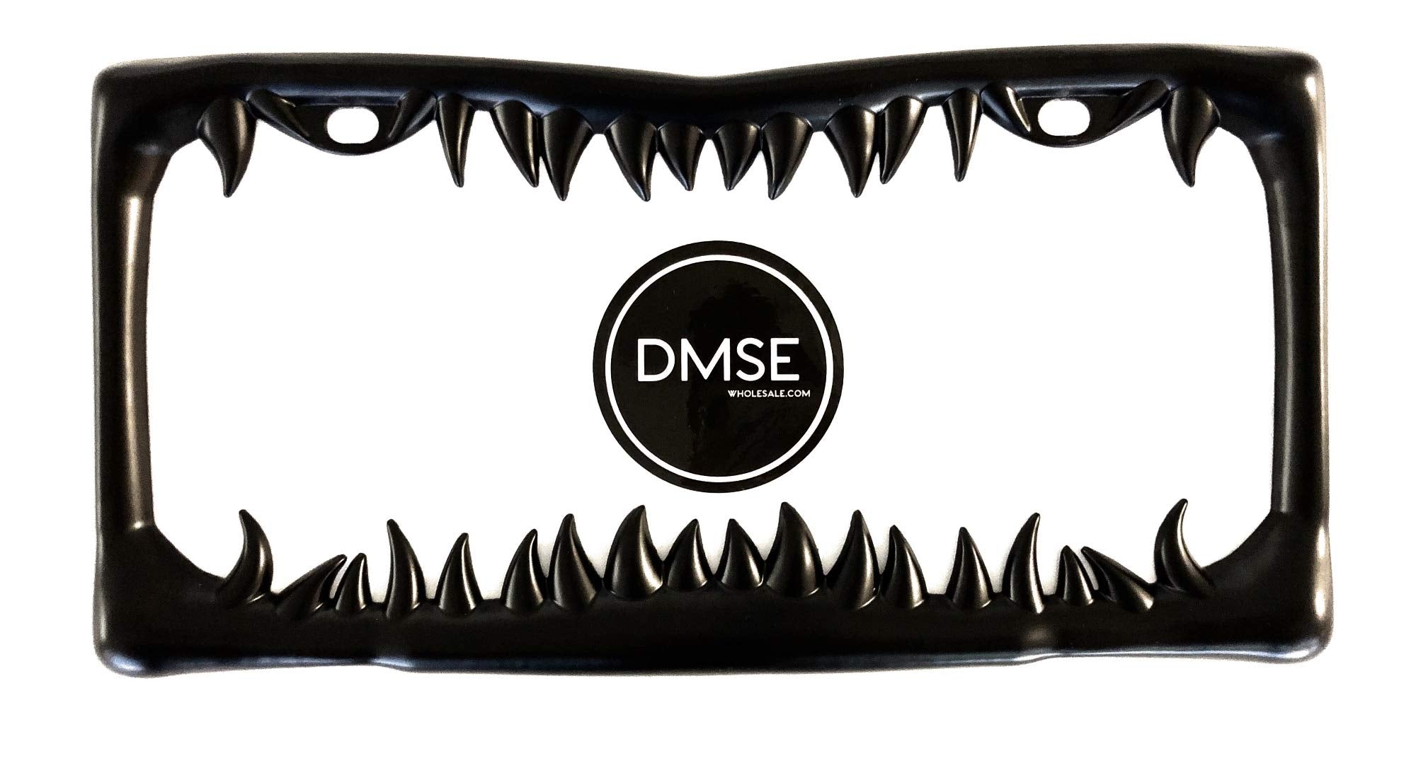 DMSE Universal shark-tooth license frame in black adds bold, durable edge to your vehicle.
