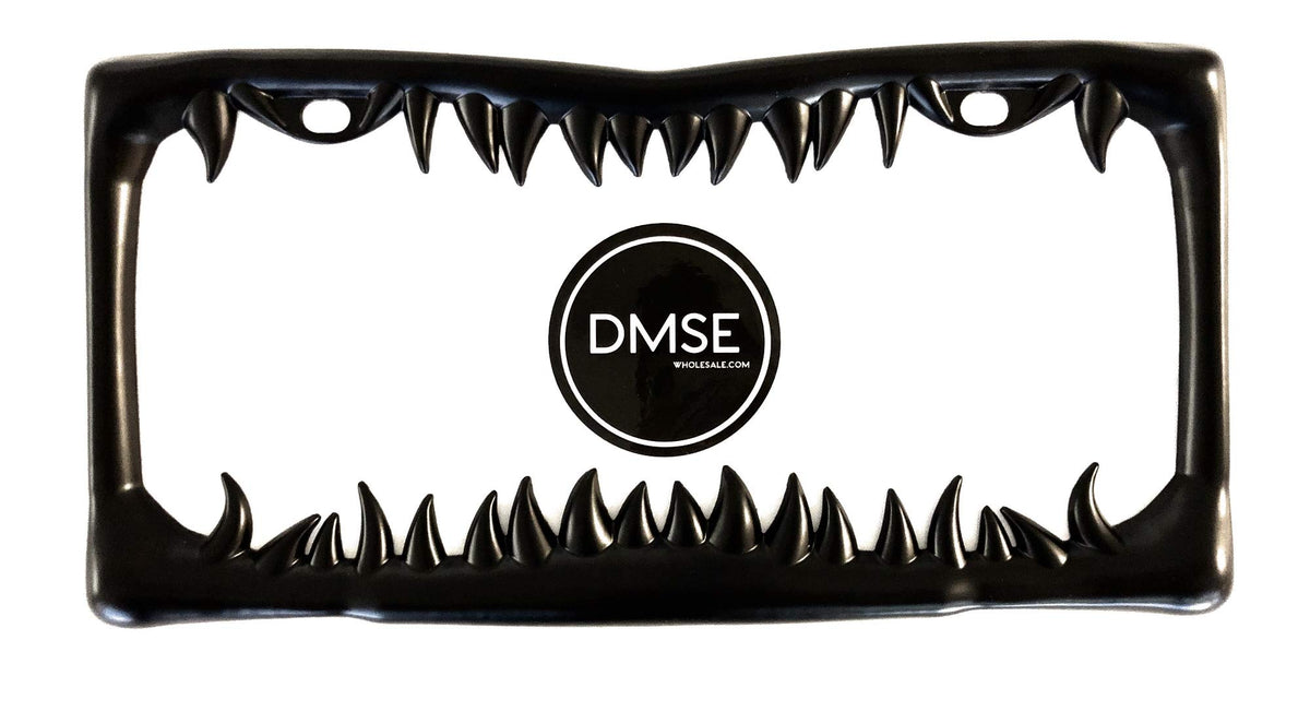 DMSE Universal shark-tooth license frame in black adds bold, durable edge to your vehicle.