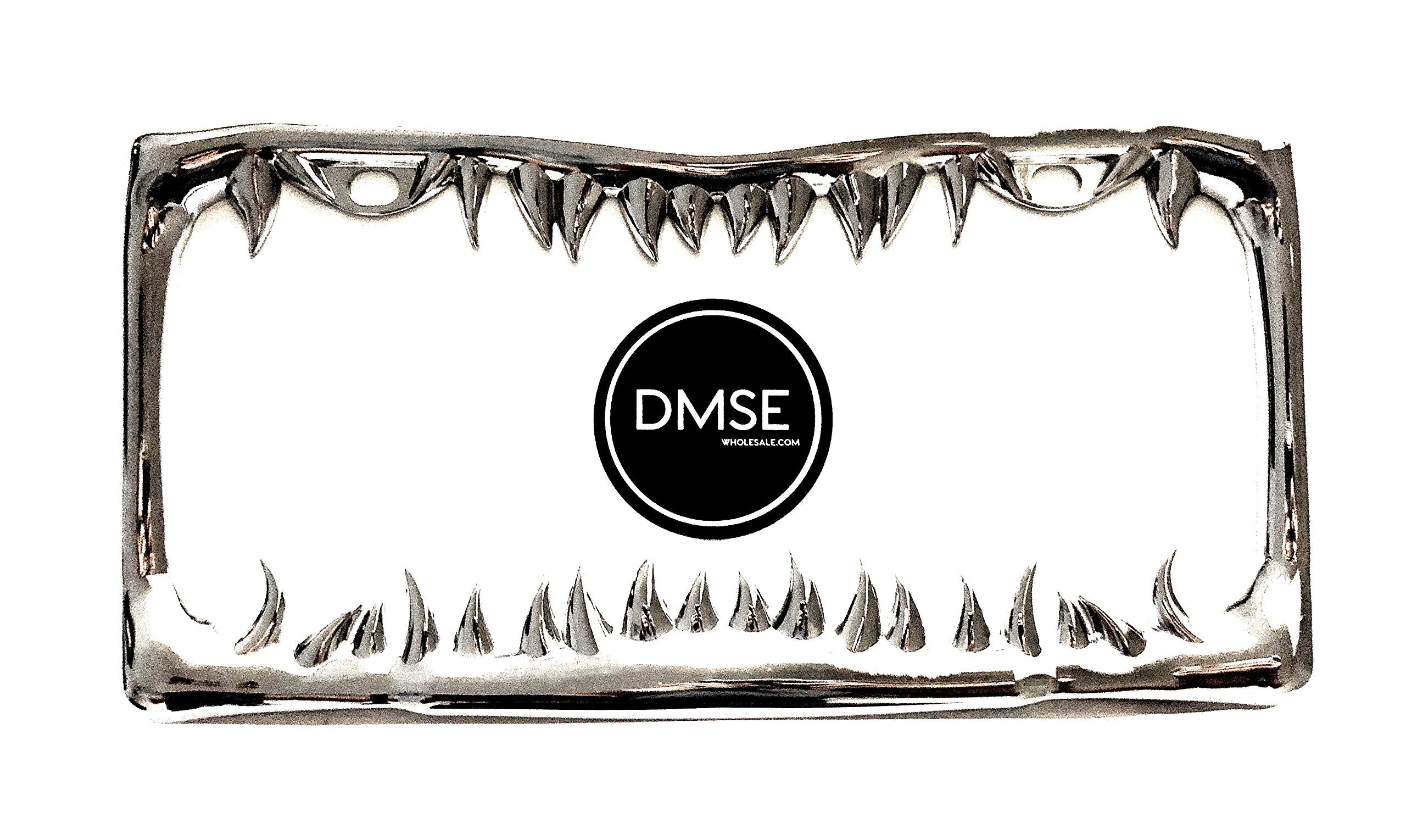 DMSE Universal Chrome Shark Tooth Jaws license plate frame adds bold styling to any vehicle.