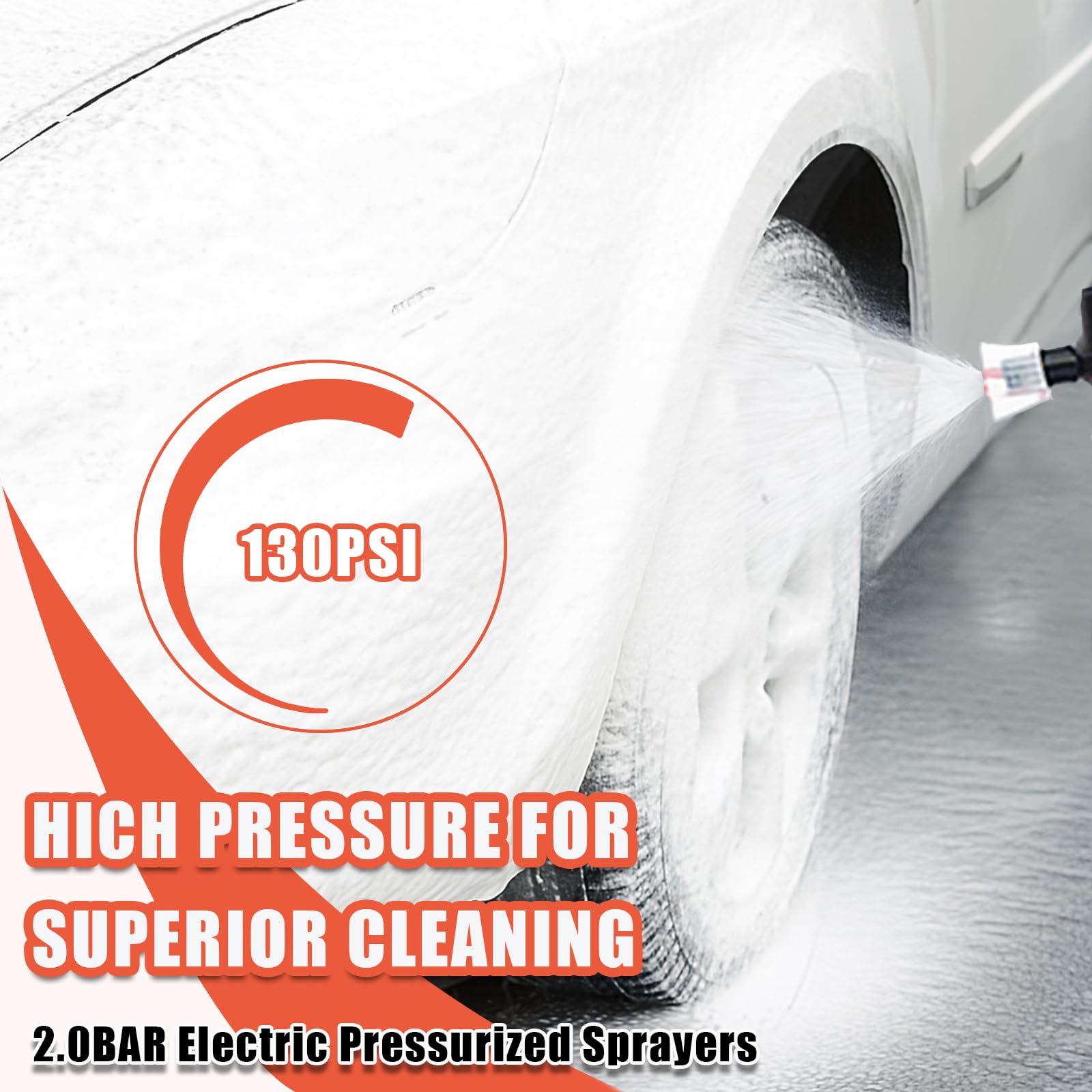 DMYNI 80-degree foam spray provides even coverage on vehicle panels.