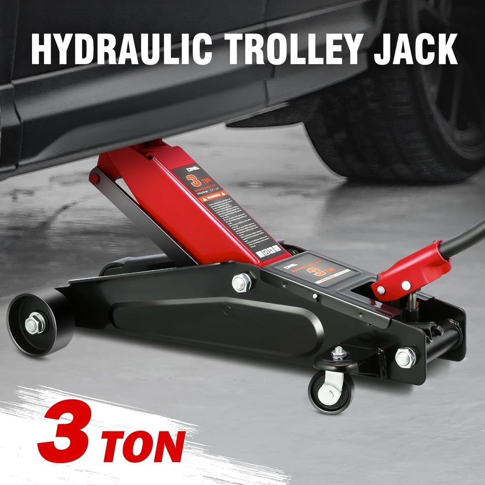 DNA Motoring 3 Ton Floor Jack lift range 7.7 to 21 inches for versatile access.