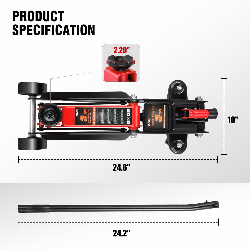 DNA Motoring 3 Ton Floor Jack overload valve enhances lifting safety.