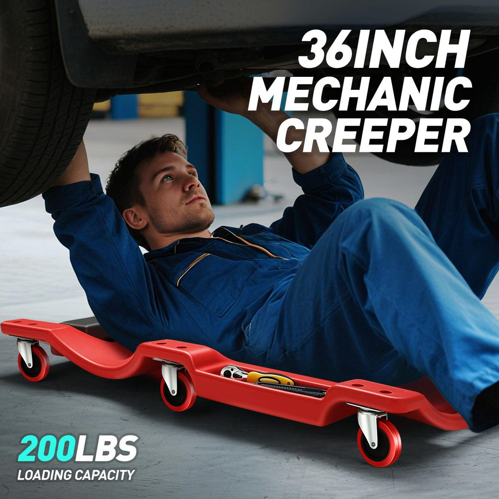 DNA Motoring creeper with padded headrest offering neck relief during work