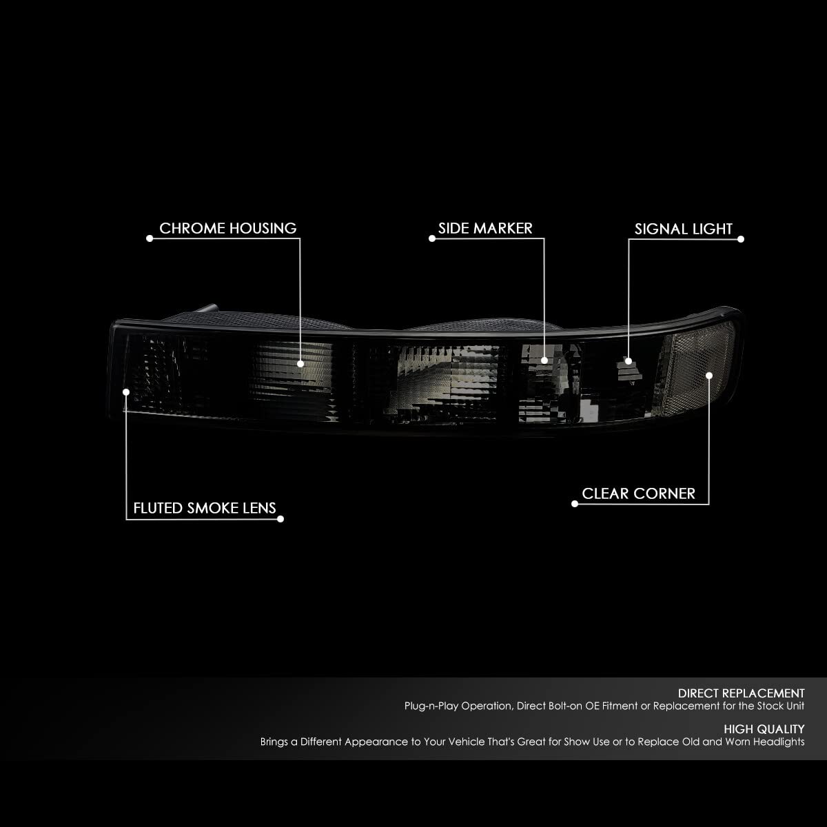 DNA MOTORING front bumper parking lights with clear lens for Chevy Express and GMC Savana, clean appearance