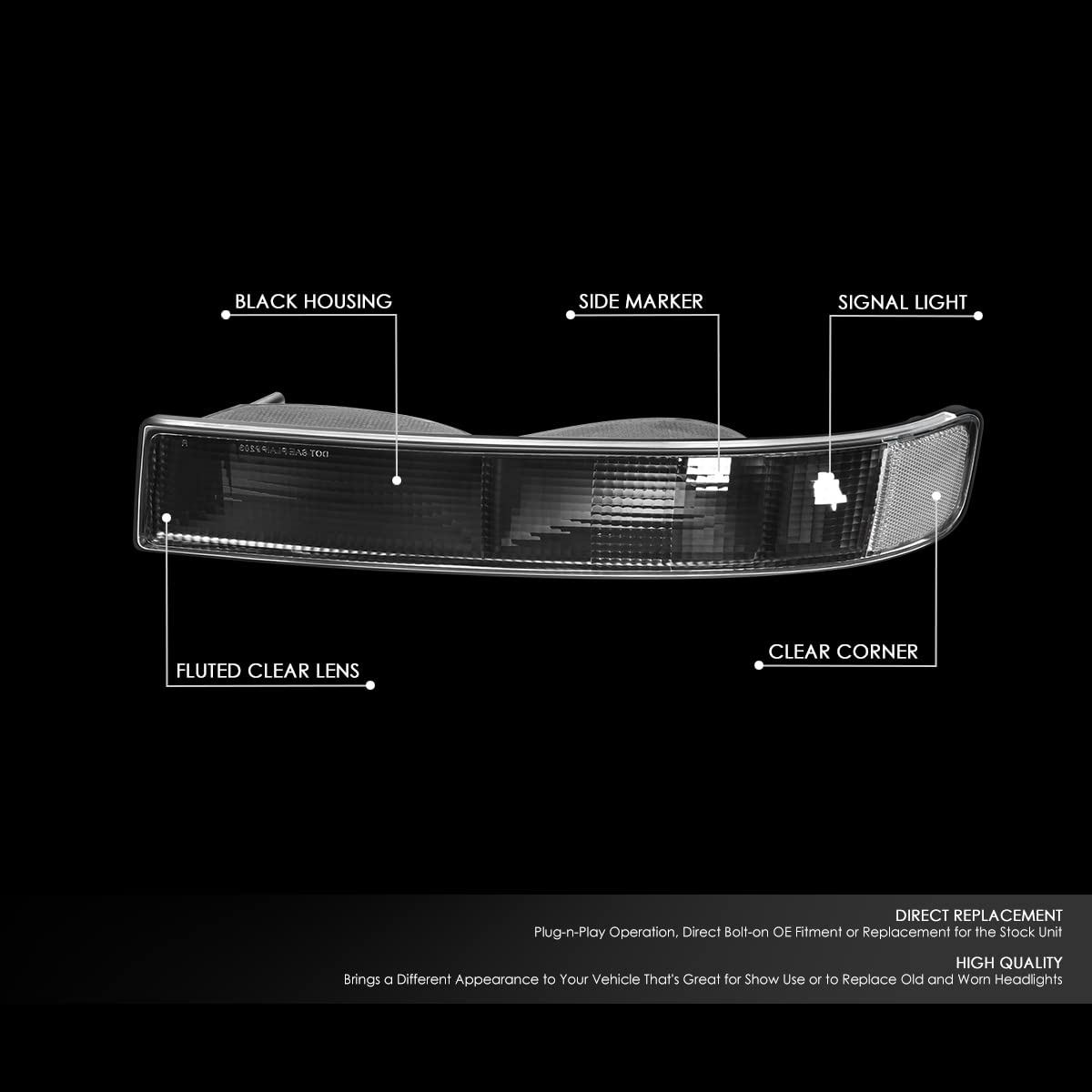 DNA MOTORING front passenger-side parking light with clear lens for reliable signaling
