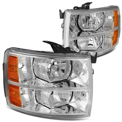 DNA Motoring HL-OH-CSIL07-CH-AM front-view headlights for Silverado 1500, improved night visibility.