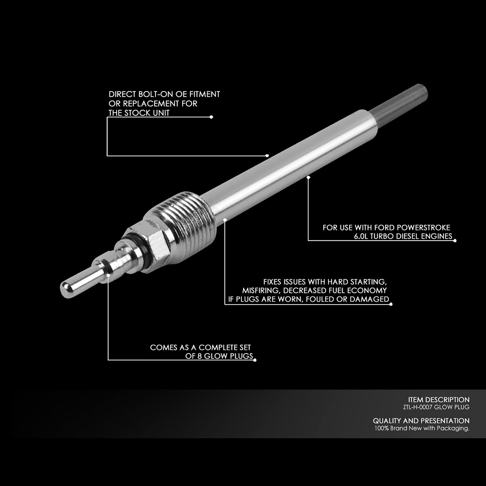 DNA MOTORING glow plugs set for 04-05 Excursion, ease of diesel ignition.