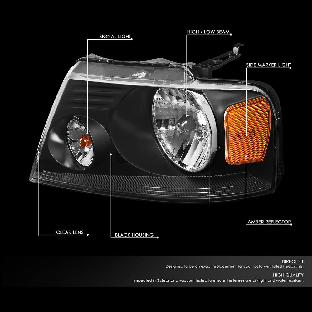 DNA Motoring headlights assembly F-150 driver-side close-up showing black housing