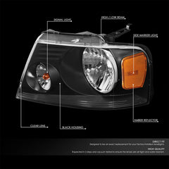 DNA Motoring headlights assembly F-150 driver-side close-up showing black housing