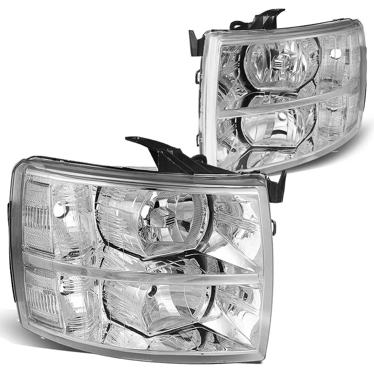 DNA MOTORING HL-OH-CSIL07-CH-CL1 front view chrome headlights enhance styling and visibility.