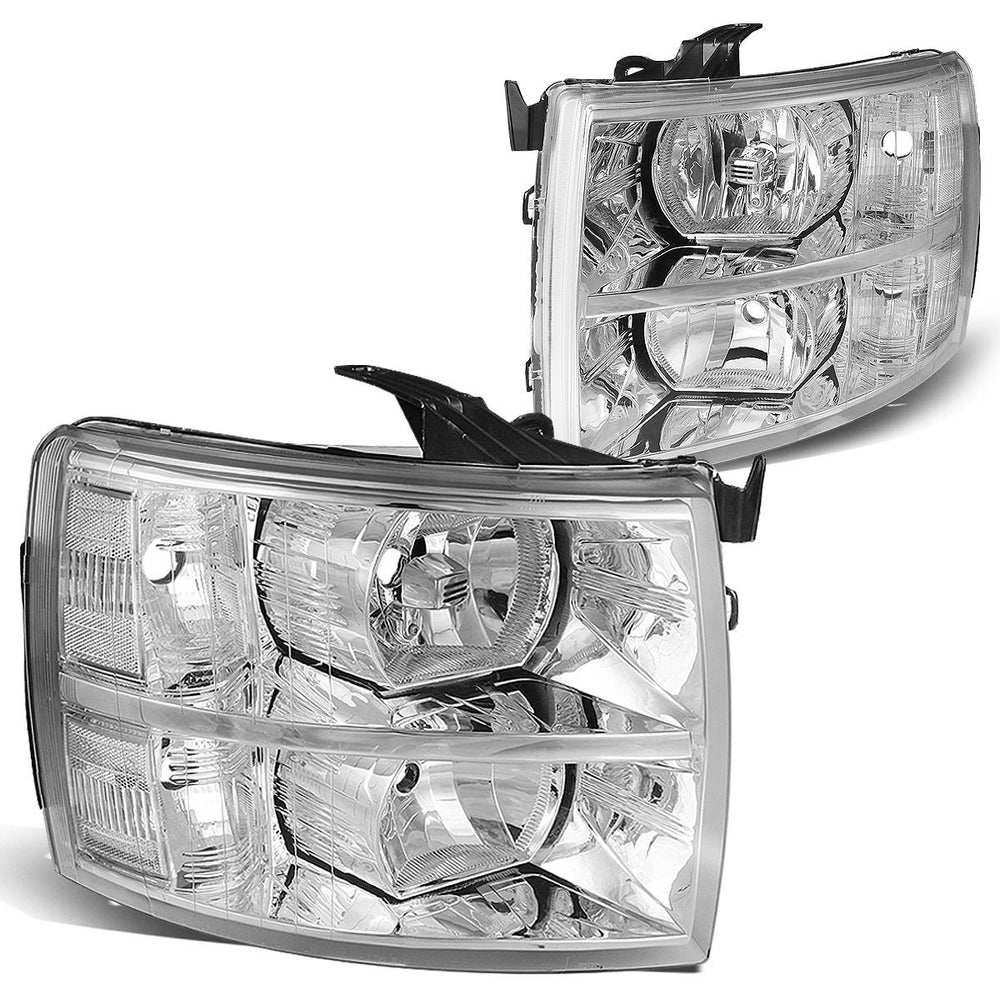 DNA MOTORING HL-OH-CSIL07-CH-CL1 front view chrome headlights enhance styling and visibility.
