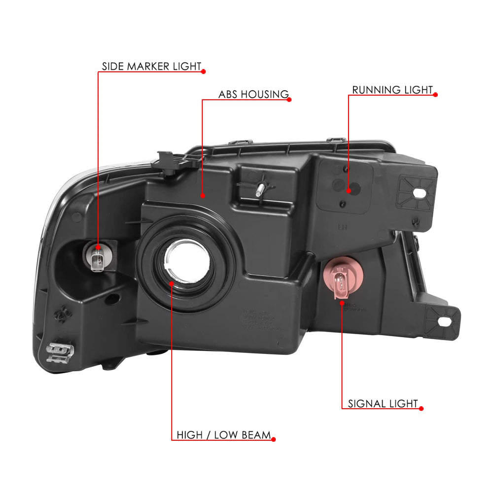 DNA Motoring HL-OH-F1504-BK-CL1 black housing detail for a sleek look