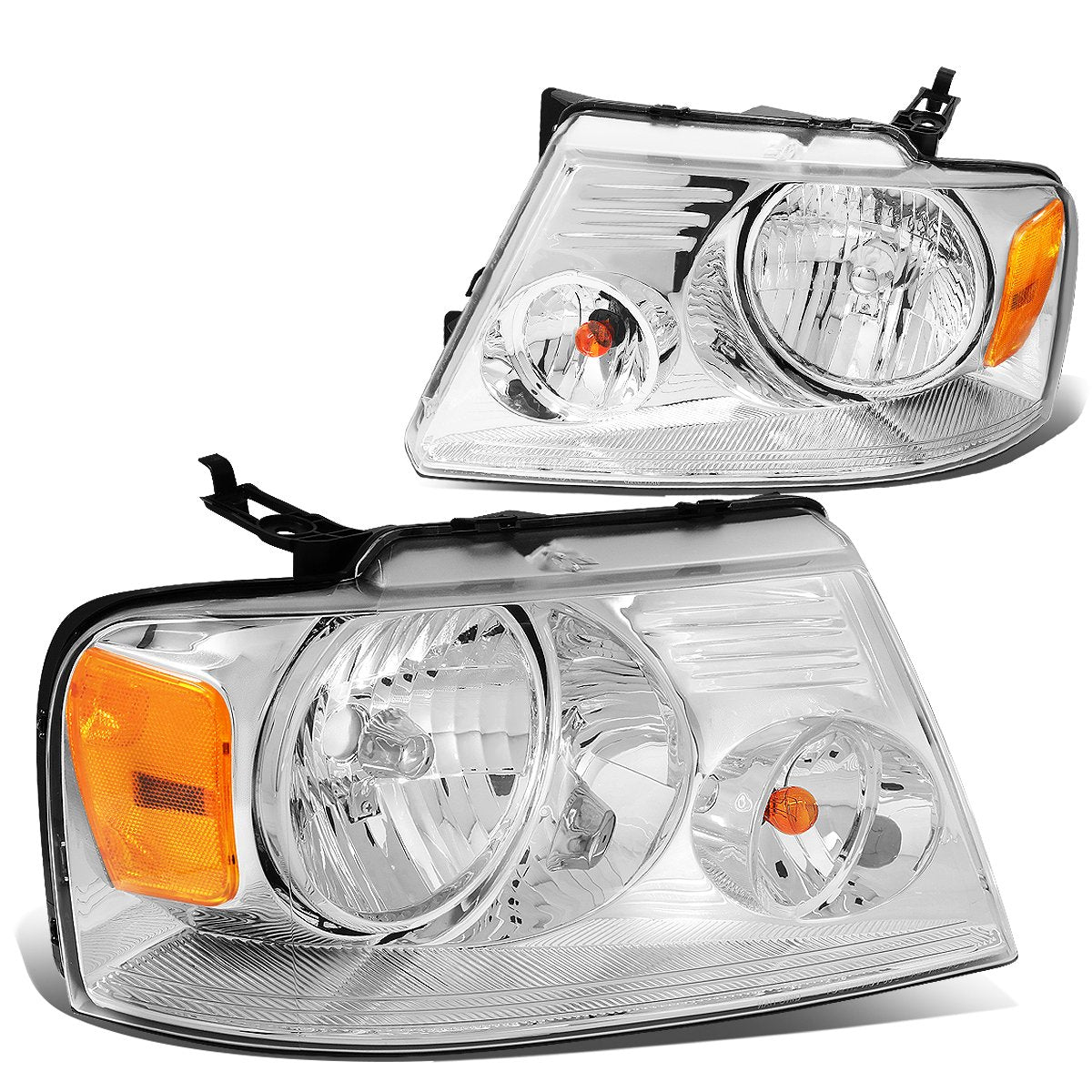 DNA Motoring HL-OH-F1504-CH-AM chrome amber headlight front view improves nighttime visibility