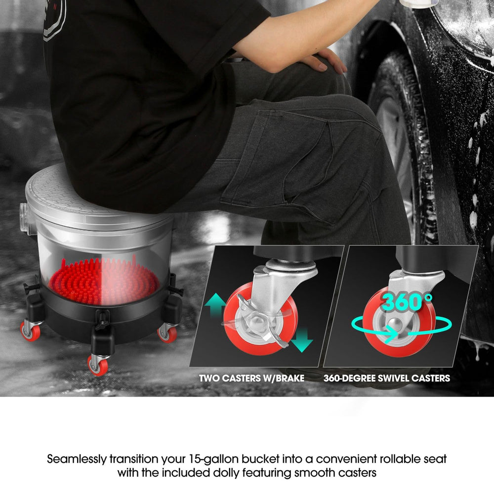 DNA Motoring leak-proof lid keeps water secure for spill-free washes.
