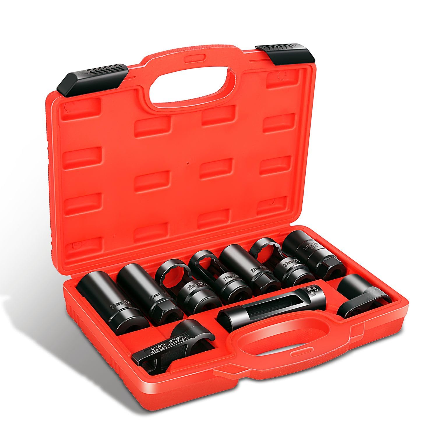 DNA MOTORING 10pc oxygen sensor socket set laid out for auto repair